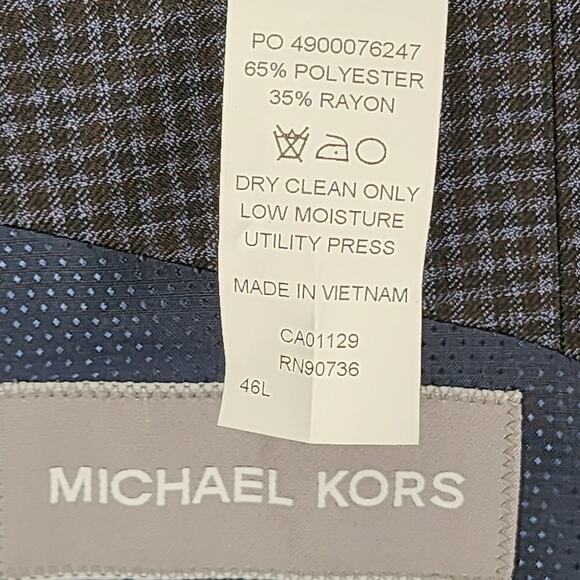 Michael Kors Men's Blazer Coat Jacket Size 46L 2 Button Plaid Polyester Blend - Picture 6 of 6